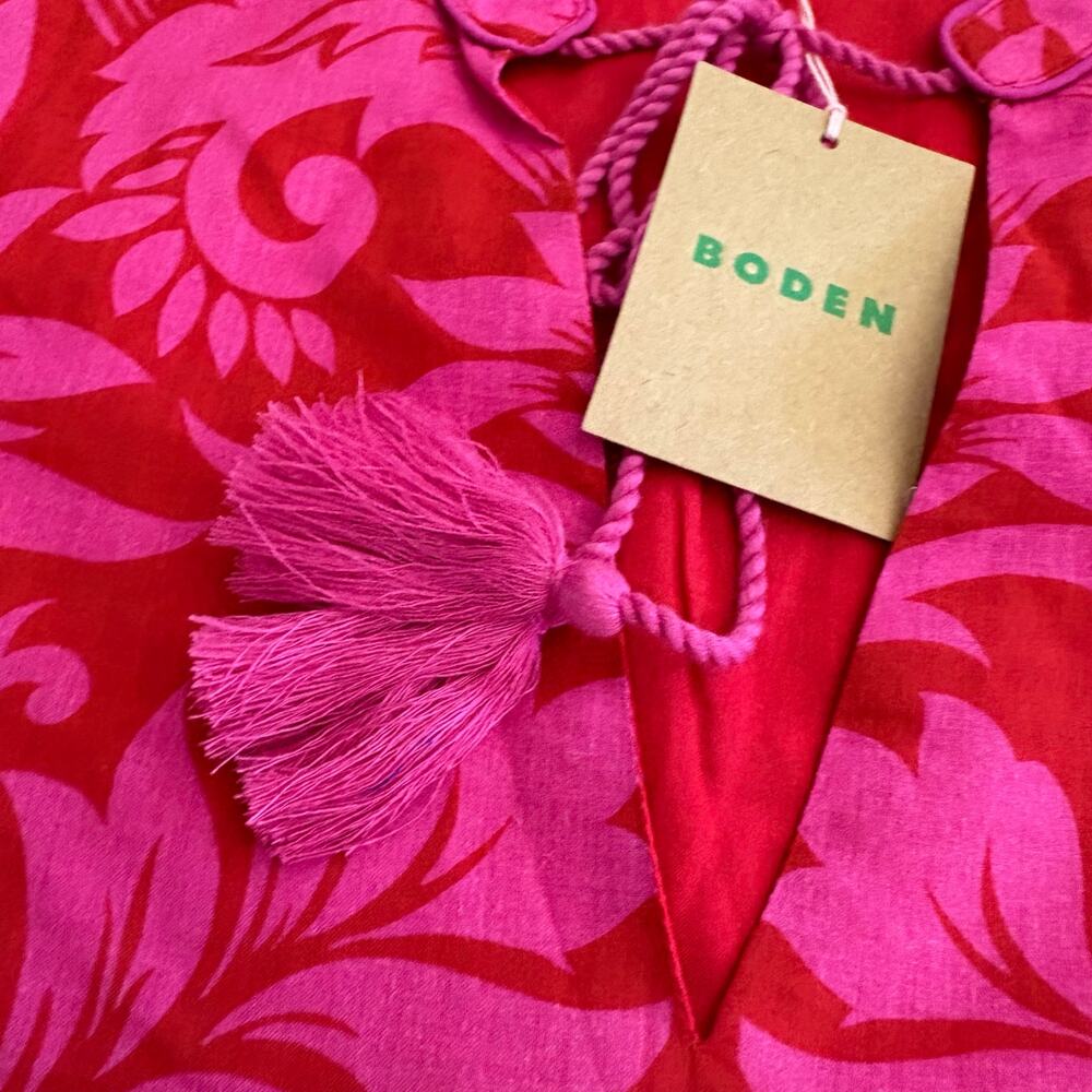 Boden Boho Tie Neck Kaftan Midi Dress Women’s Size 6 R Resort Vacation Coastal - Picture 10 of 12